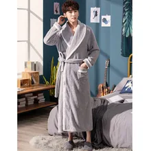 Осень/Зима Мужская Ночная рубашка кимоно Халат коралловый флис неглиже v-образный вырез Фланелевое теплое свадебное Ночное кимоно Банный халат