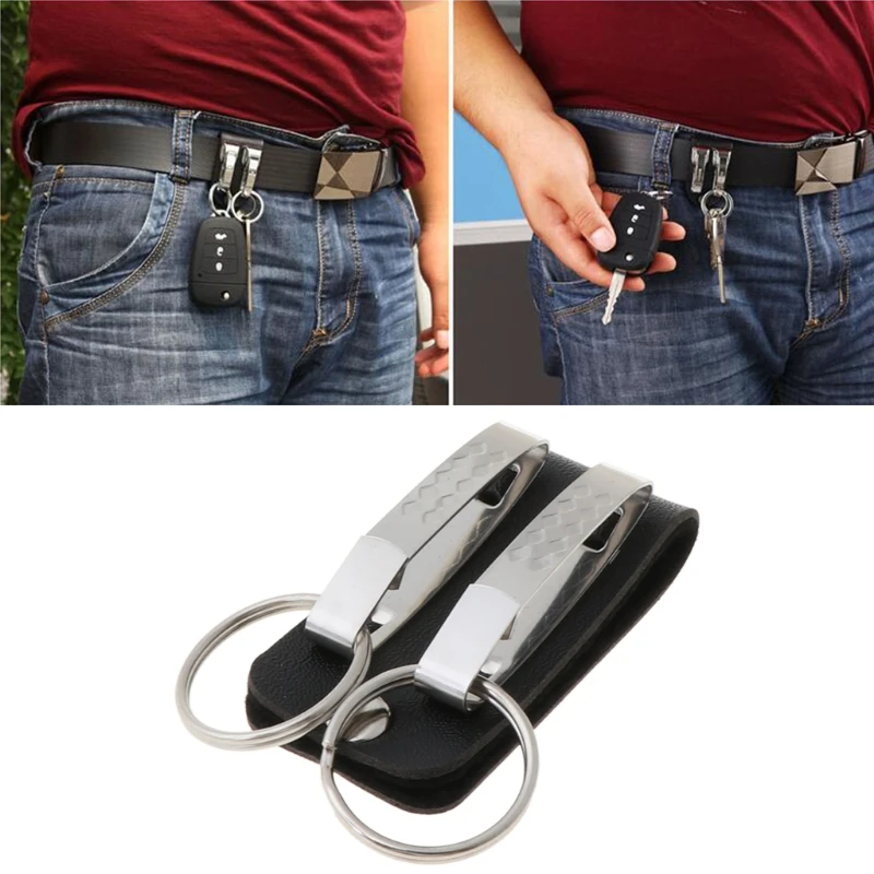 Belt Keychain Leather Belt Clips Loop Key Holder with Detachable Keyring for Men 