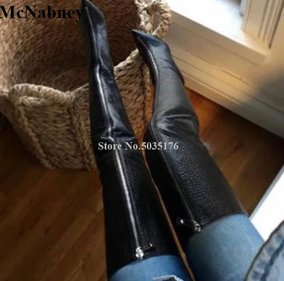 

McNabney Women Long Boots Sexy Fashion Solid Pointed Toe Stiletto Heels Over Knee Boots Zip Slim High Heel Boots Women Shoes