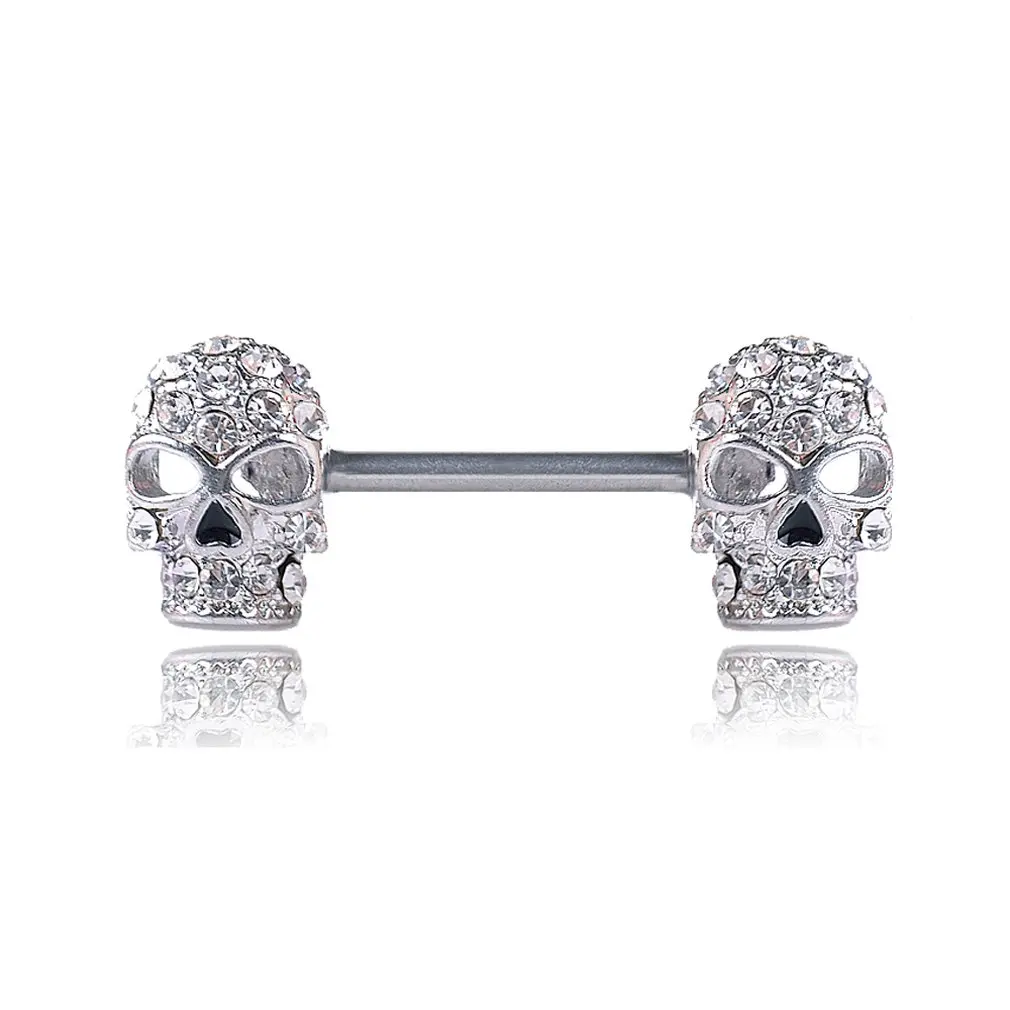 Skull Head Rhinestone Sexy Women Dangle Nipple Piercing Shields Bars Ring for Body |