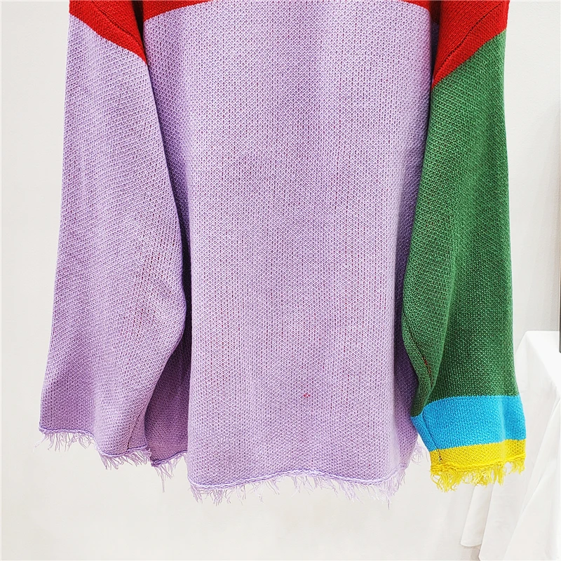 Autumn Jumper Women Streetwear Sweater Loose Pull New Cartoon Sequins Letter Bat Sleeve Befree Colour Knitted Sweaters Jacket