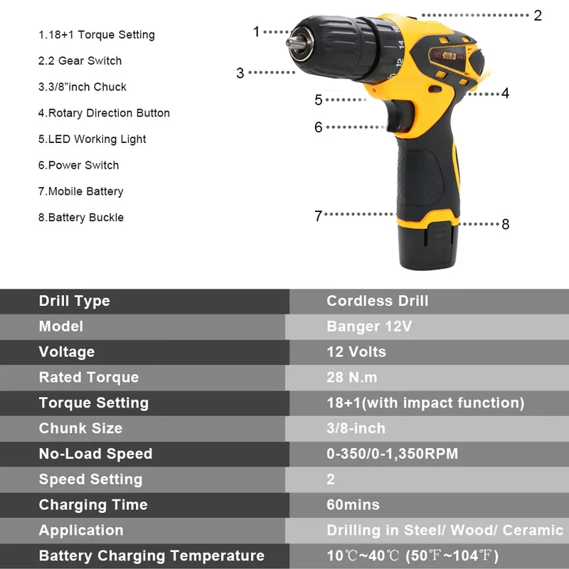 12V Мини-дрель электрическая ручная дрель Батарея аккумуляторная ударная дрель электрическая отвертка Перезаряжаемые литий Мощность инструменты