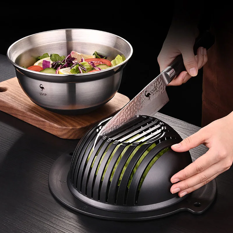 

[Promotion] 304 Stainless Steel Cutting Bowl Salad Bowl Lazy Cut Fruit Useful Product European Style Fruit Cutter