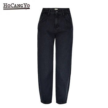 

Women Pure Cotton Mom Jeans Pants High Waisted Black Harem Pants Trousers Women Loose Vintage Pleated Denim Jeans Trousers 2020