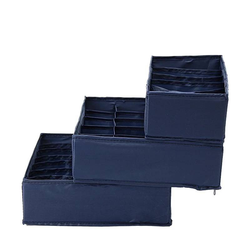 Oxford Washable Folding Storage Box Drawer 3pcs/set Underwear Sock Bra Tie Organizer Box Closet Organizer Container Home Storage - Цвет: Dark blue