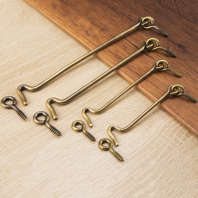 Classic 10PCS Pure Brass Antique Cabin Hooks and Eye Latch Lock Shed Gate  Door Catch Silent Holder with Screws Brass/Bronze