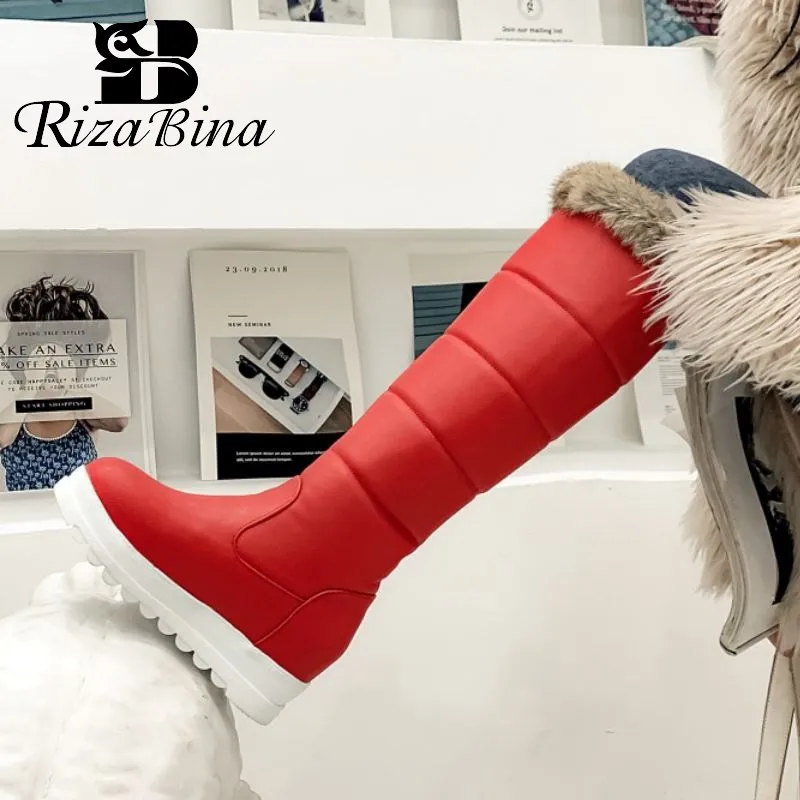 Теплые зимние сапоги с мехом для женщин RIZABINA модные однотонные до колена со