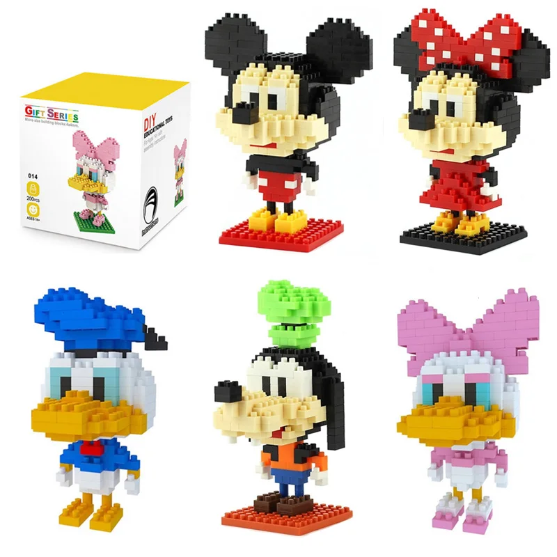 Пластиковые мини-блоки Disney Микки Минни Дональд мультяшная утка модель сделай сам