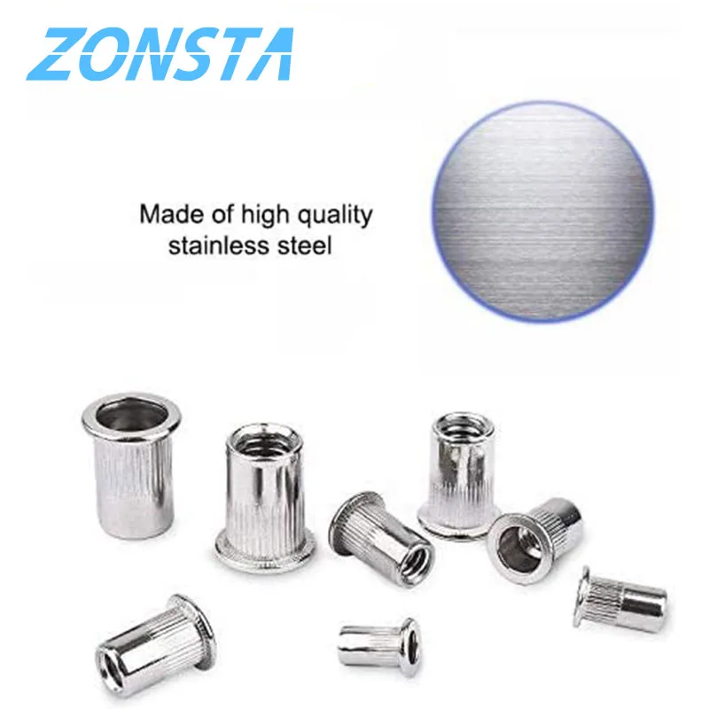 M4 M5 M6 M8 M10 304 Stainless Steel Rivet Nuts Rivnuts Knurled Steel Head Nutserts Flat Head Threaded Insert Nuts Assortment