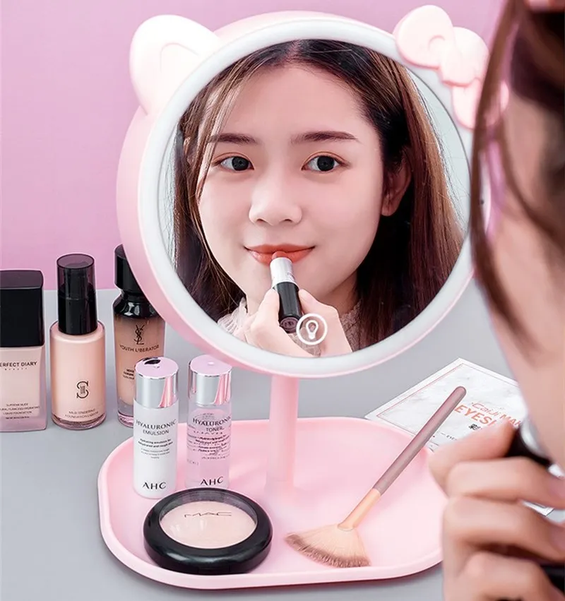 

LED Touch Screen Makeup Mirror Desktop Adjustable Beauty Mirror Detachable Portable Table Lamp Mirror Makeup Tool