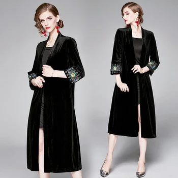 

Large Size Velvet Embroidery Ladies Coat Long Elegant Formal Winter Coats Fashion Chic Loose Coat Womens Clothing