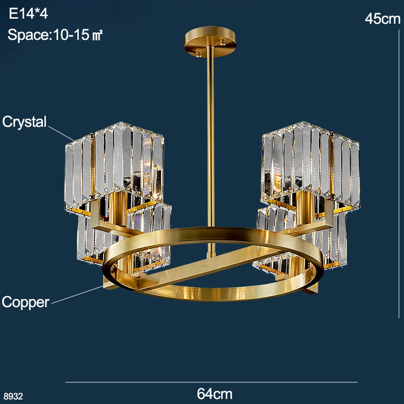 Современная потолочная люстра на кухню минималистские люстры потолочные для гостиной потолочные люстры в гостиную латунные люстры со хрустальной подвеской - Цвет абажура: E14x4 64x45cm