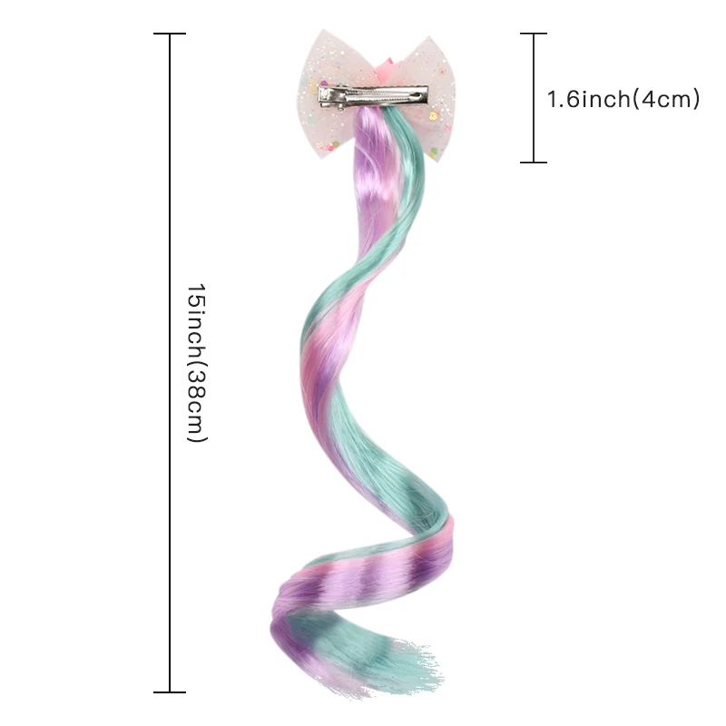Единорог косички парик заколка для волос для девочек блестящие Мультяшные волосы банты длинные косички заколки для волос Детские вечерние аксессуары для волос