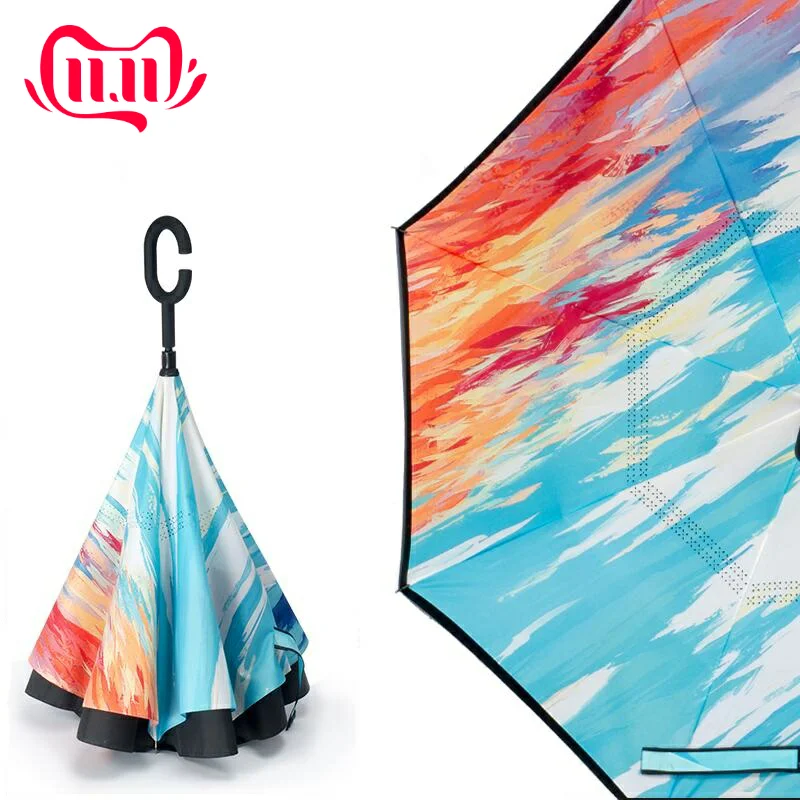 

Colorful Double Layer Inverted Holidayli Windproof UV Protection Reverse Umbrella Travel for Car and Outdoor C-Shape
