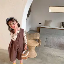 Новинка года; комбинезоны для мальчиков и девочек; сезон весна-лето; модные детские длинные штаны из хлопка и льна для детей 1-7 лет; PO110