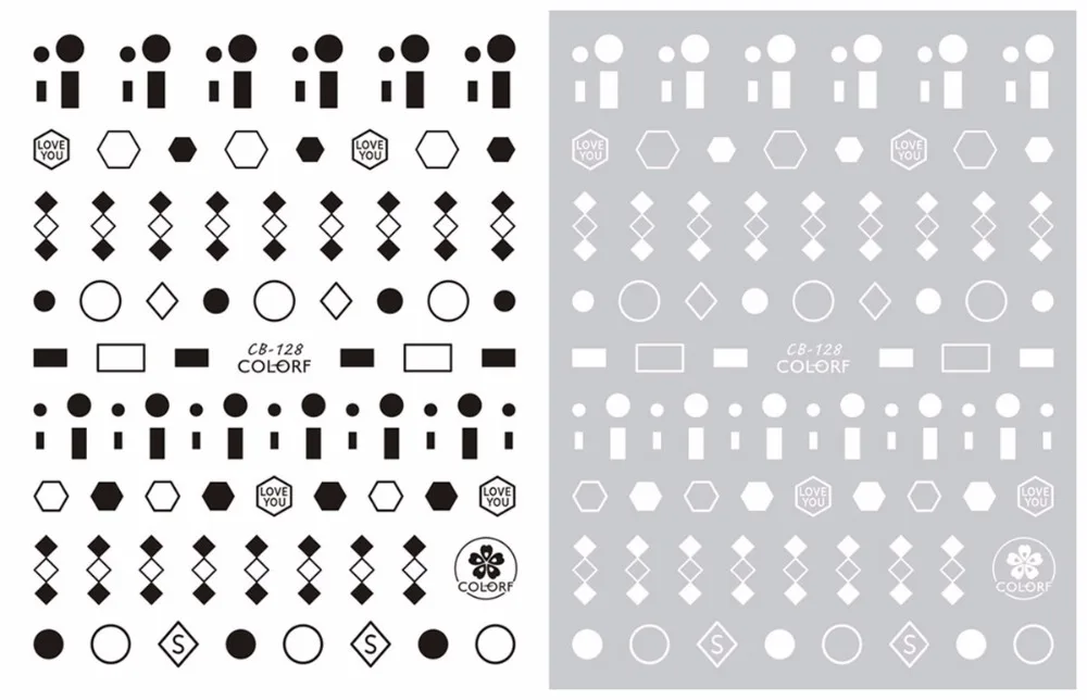 5sheet Colorful Black/White Japanese Nail Stickers Designs Gummed 3D Nail Art Stickers Decals Makep Art Decorations CB124-128