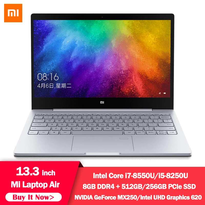2019 Оригинал Xiaomi ноутбук воздуха 13,3 дюйма Интер 8th 4 ядра i5 i7 8G MX250 ультратонкие ноутбуки 256G SSD FHD ПК для игры офисной