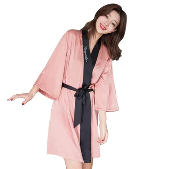 

Spring and summer new ice silk seven sleeve Pajama women's Nightgown simulation silk thin home clothes