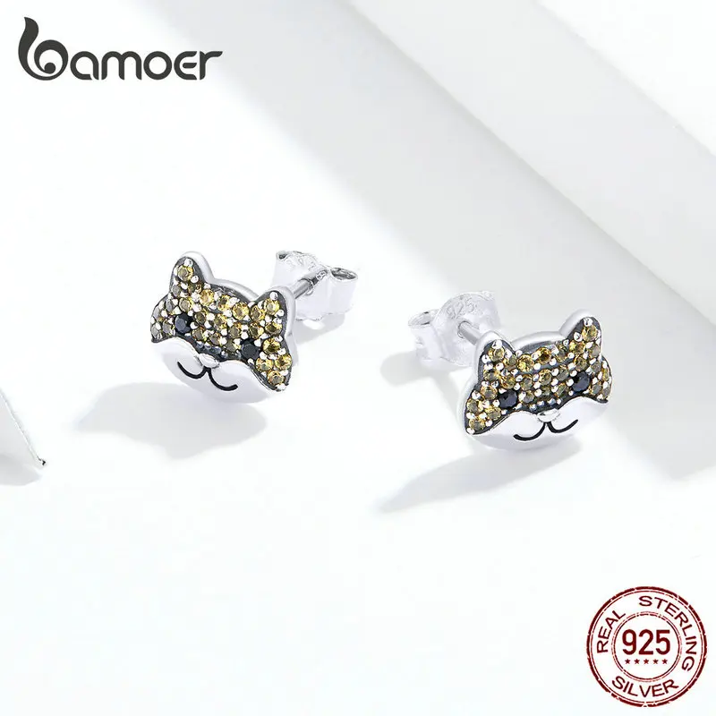 Bamoer, милые серьги-гвоздики в виде собаки для женщин, серебро 925, ювелирное изделие, Шиба, Стерлинговое Серебро, мода, Bijoux, новинка, Bijoux SCE769