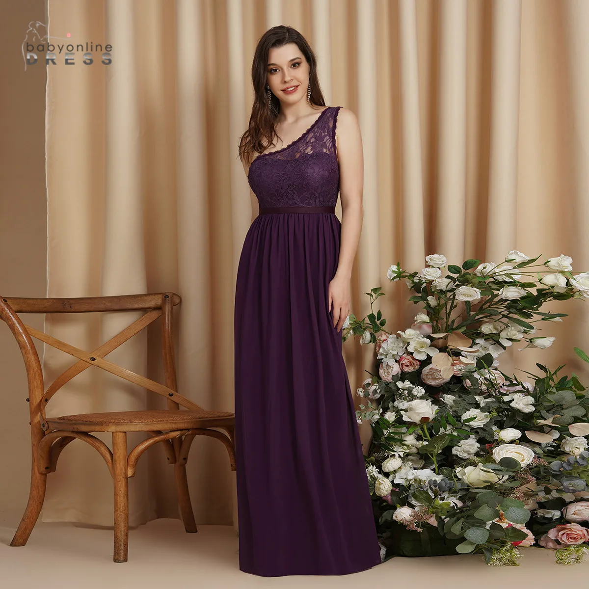 

Burgundy Chiffon Lace Bridesmaid Dresses One Shoulder Prom Dresses Elegant Formal Wedding Party Gown robe de soirée de mariage