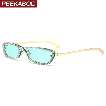 

Peekaboo orange women rhinestone sunglasses green clear color small sun glasses for ladies accessories female uv400 metal
