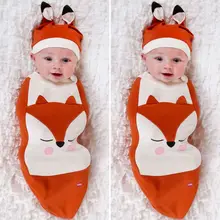 Одеяло для пеленания с рисунком лисы, Милый хлопковый оранжевый спальный мешок с ушками, спальный мешок для новорожденных+ шапочка, комплект для детей 0-6 месяцев