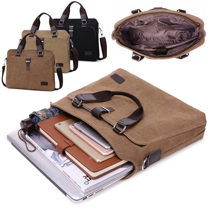 Universal Laptop Bag Men Canvas Briefcase Office Travel Messenger Shoulder Bag Portable Notebook Handbag Large-capacity Pouch (18)
