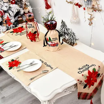 

Christmas Table Runner Flower Christmas Tree Tablecloth Christmas Table Flag Mat for Home New Year Decoration
