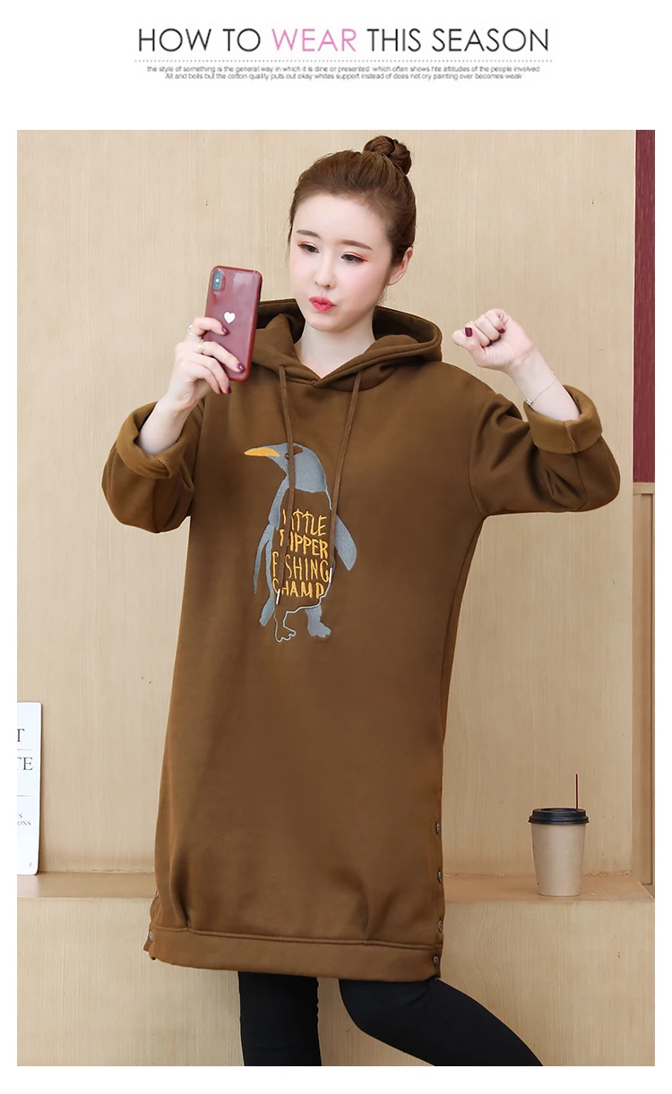 XL-5XL размера плюс женские толстовки платье зима милый мультфильм вышивка длинный рукав утолщение и флис теплые толстовки