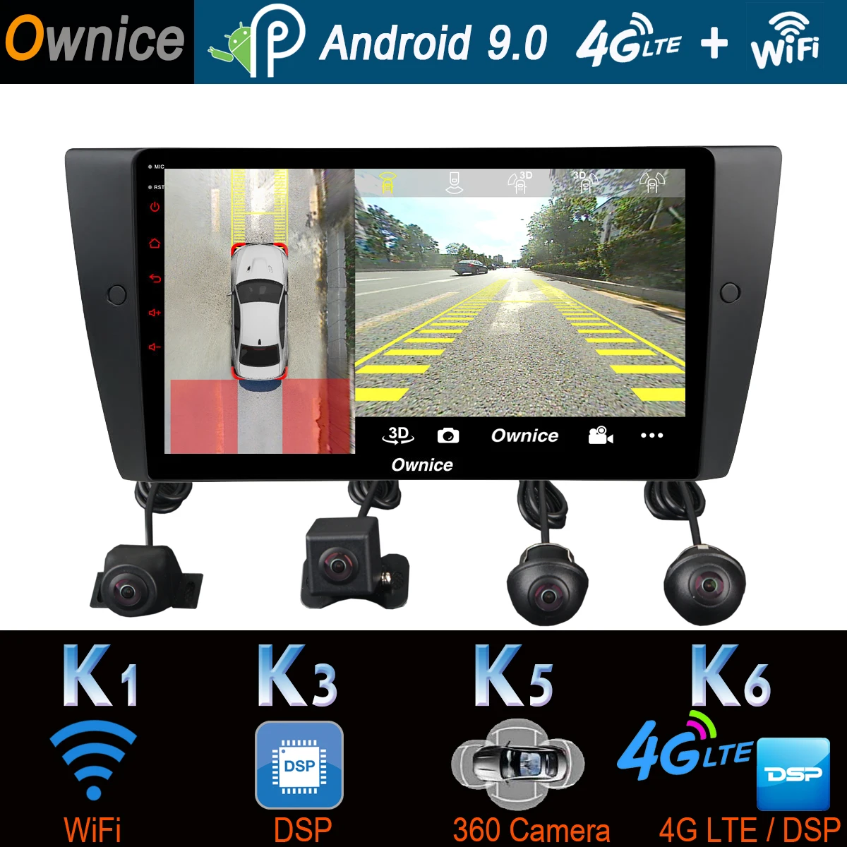 Автомобильный мультимедийный плеер 1DIN камера 360 ° 4G SIM Wi-Fi Android 9 0 4 + 64 ГБ SPDIF DSP CarPlay