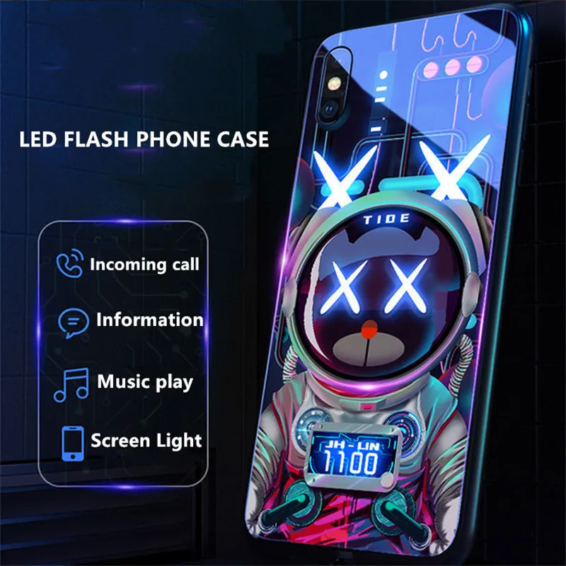Ledフラッシュ電話ケースiphone 12 11プロマックスxr 7 8プラスxs最大se ケース強化ガラスイルミネーション携帯カバーfundas Aliexpress 携帯電話 電気通信