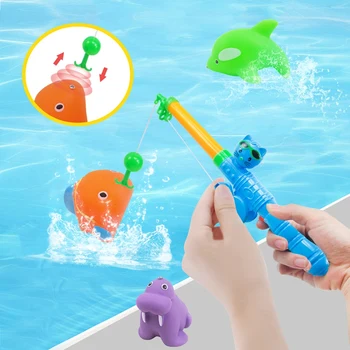 

12PCS Baby Bath Toys Bathtub netic Fishing Toys Marine Animals Pinch on the Chain Swimming Turtle Set