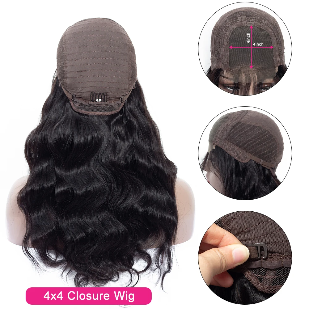 Skup Moxika 4x4 brazylijski ludzki włos uzupełnienie splotu włosów Lace Closure peruki dla czarnych kobiet Remy włosy ciało fala koronki zamknięcie peruki z dziecięcymi włosami