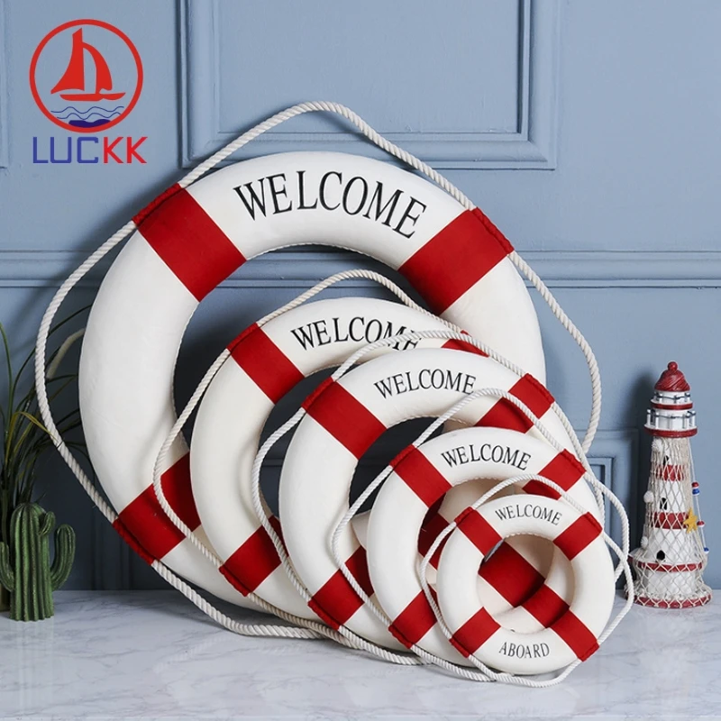 

LUCKK 8 Size Mediteranean Style Wall Stickers Hanging Lifebuoy Decor Bar Nordic Navy Crafts Wedding Birthday Party Props Gifts
