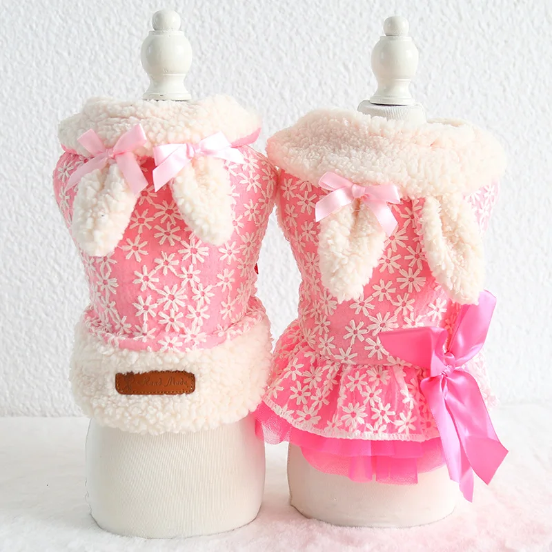 

2019 Newest Embroidered Rabbit Shaped Warm Coats and Skirt Cotton Pet Dresses Xs-xl Sizes Autumn and Winter Dog Clothes