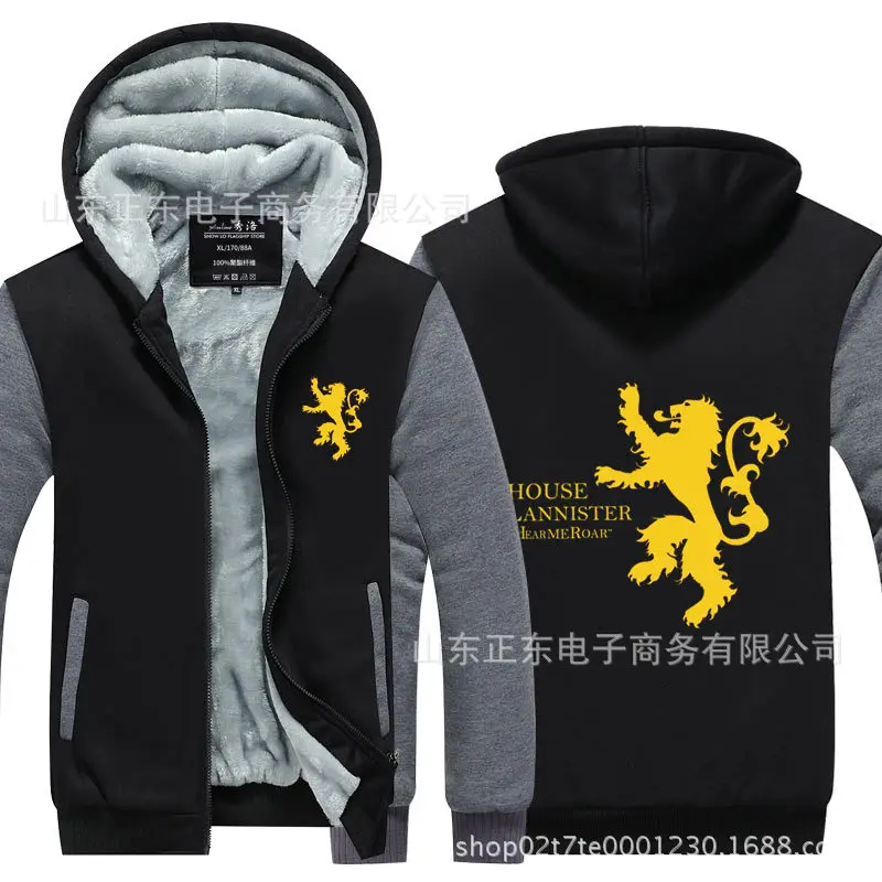Black and Gray 4 GOT Игра престолов волк Таргариен толстый Свитшот спортивная толстовка на молнии с капюшоном унисекс спортивный костюм Топ пальто куртка костюм - Цвет: Black and Gray 4