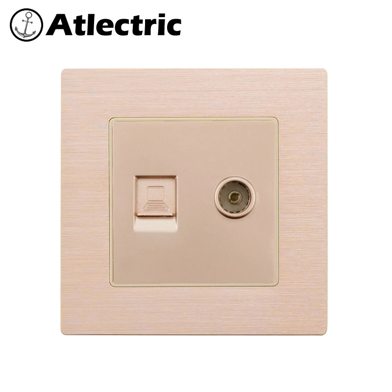 Atlectric Rj45 гнездо ТВ розетка ТВ компьютер Коаксиальная муфта интернет алюминиевая панель настенная розетка штекер 86 мм* 86 мм,розетки,socket