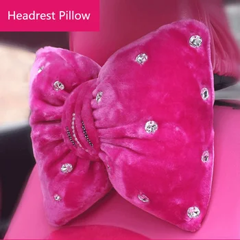 

Car Seat Headrest Neck Rest Cushion Pillow Plush PINK Cute Lumbar Support for Back Pain Pearl & Crystal Bling Auto Accessories