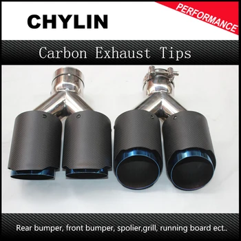 

One Pair 2016 Newest dual version Inlet63mm-outlet89mm for AK Blue carbon fiber exhaust tip exhaust pipe muffler