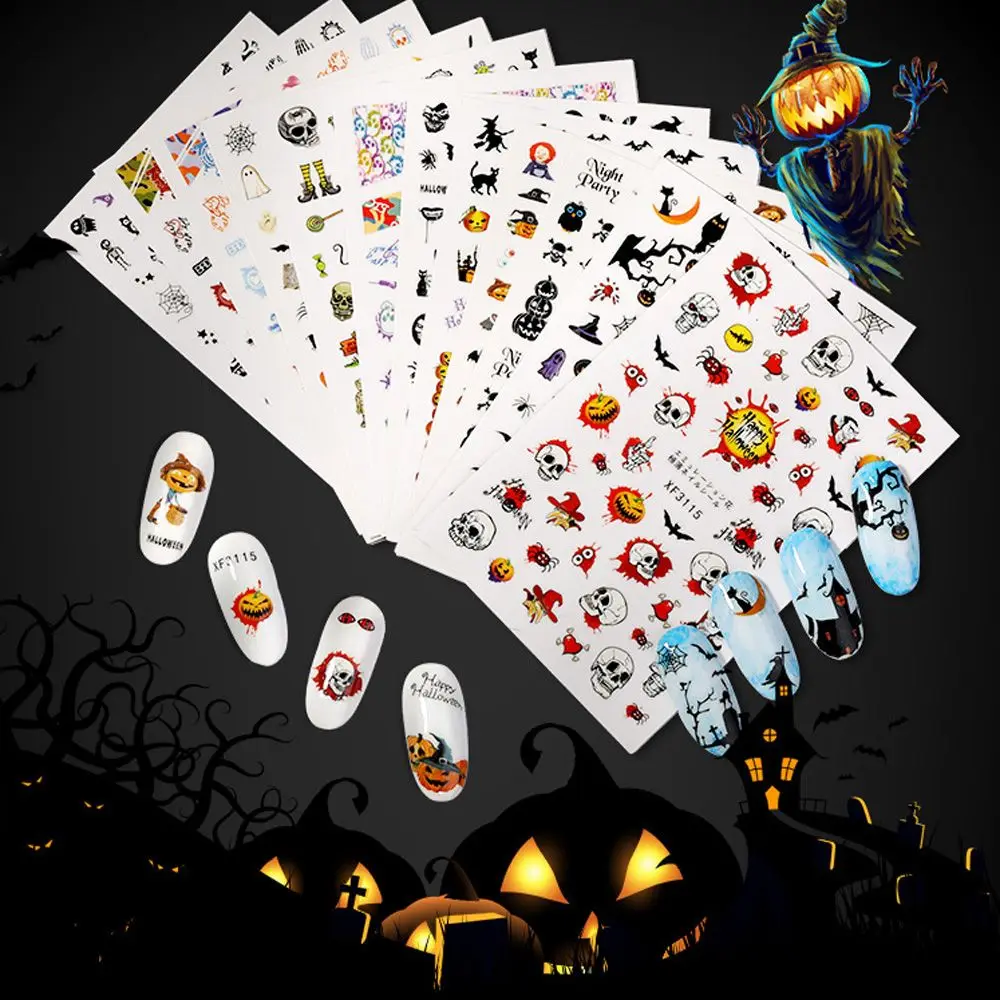 DIY Art Beauty Waterproof Makeup Manicure Tool Halloween Nail Stickers Fingernail Decor Pumpkin Lantern Skeleton Spider | Красота и