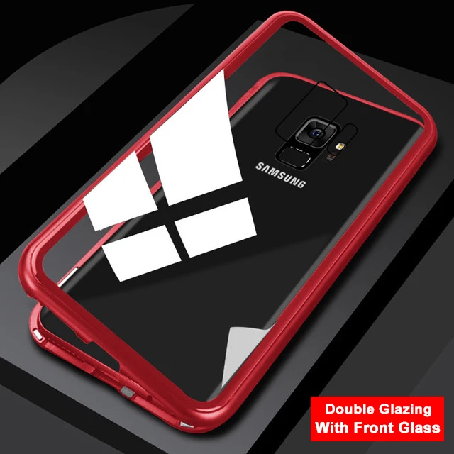 Металлический чехол с магнитной адсорбцией для samsung Galaxy S8 S9 S10 Plus A50 A30 A10s A70 Note 10 8 9 Двусторонняя крышка из закаленного стекла - Цвет: Red