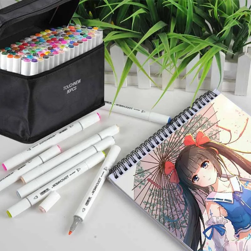 Touchnew 30/80/168 cores esboçar marcadores desenho caneta conjunto ponta dupla escova canetas para bookmark manga escola cor caneta arte suprimentos