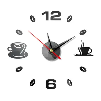 

Coffee Cups Kitchen Wall Art 3d Diy Wall Clocks Mirror Clock Modern Design Watches Home Decoration DIY Sticker Decor