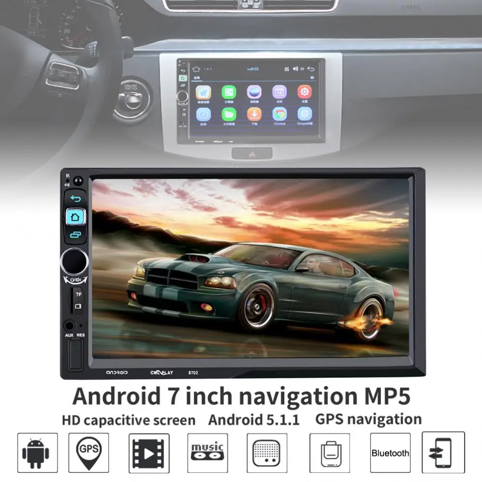 

7 Inch 2 Din Bluetooth Android 5.1 ROM 16G RAM 1G HD Car Stereo MP5 Player Support GPS / WiFi / Rear View Camera New