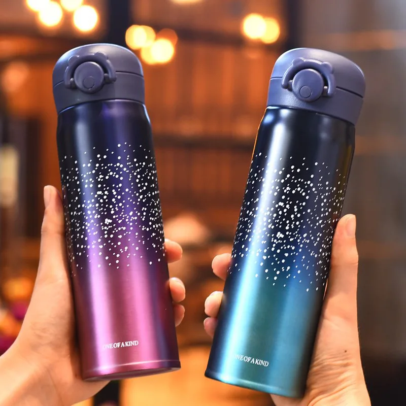 VILEAD350ml 500 мл 304 Нержавеющая сталь звездное небо термос чашка прыгающая Крышка пара вакуумная фляга милый чайная кружка, бутылка для воды для студентов