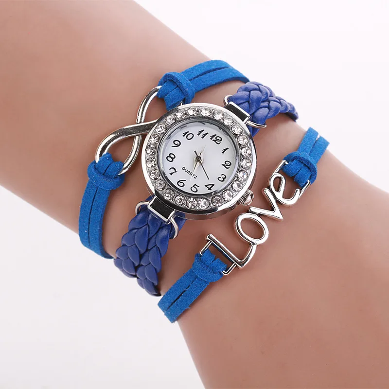 

2017 New Style Hot Sales Women's Metal Cross Belt LOVE Coiling Table Leather Belt Full of Crystals Fashion Watch