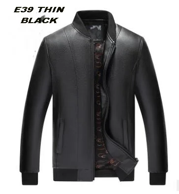 E39 BLACK THIN Новое поступление, зимняя мужская кожаная куртка, теплая кожаная мужская куртка, Мужская Утепленная бархатная верхняя одежда из искусственной кожи - Цвет: E39 BLACK THIN