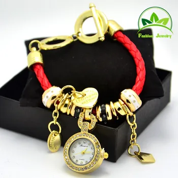 

Brand Leather Quartz Watch Women Ladies Fashion Bracelet Clock female relogio feminino Crystal Multi Charms