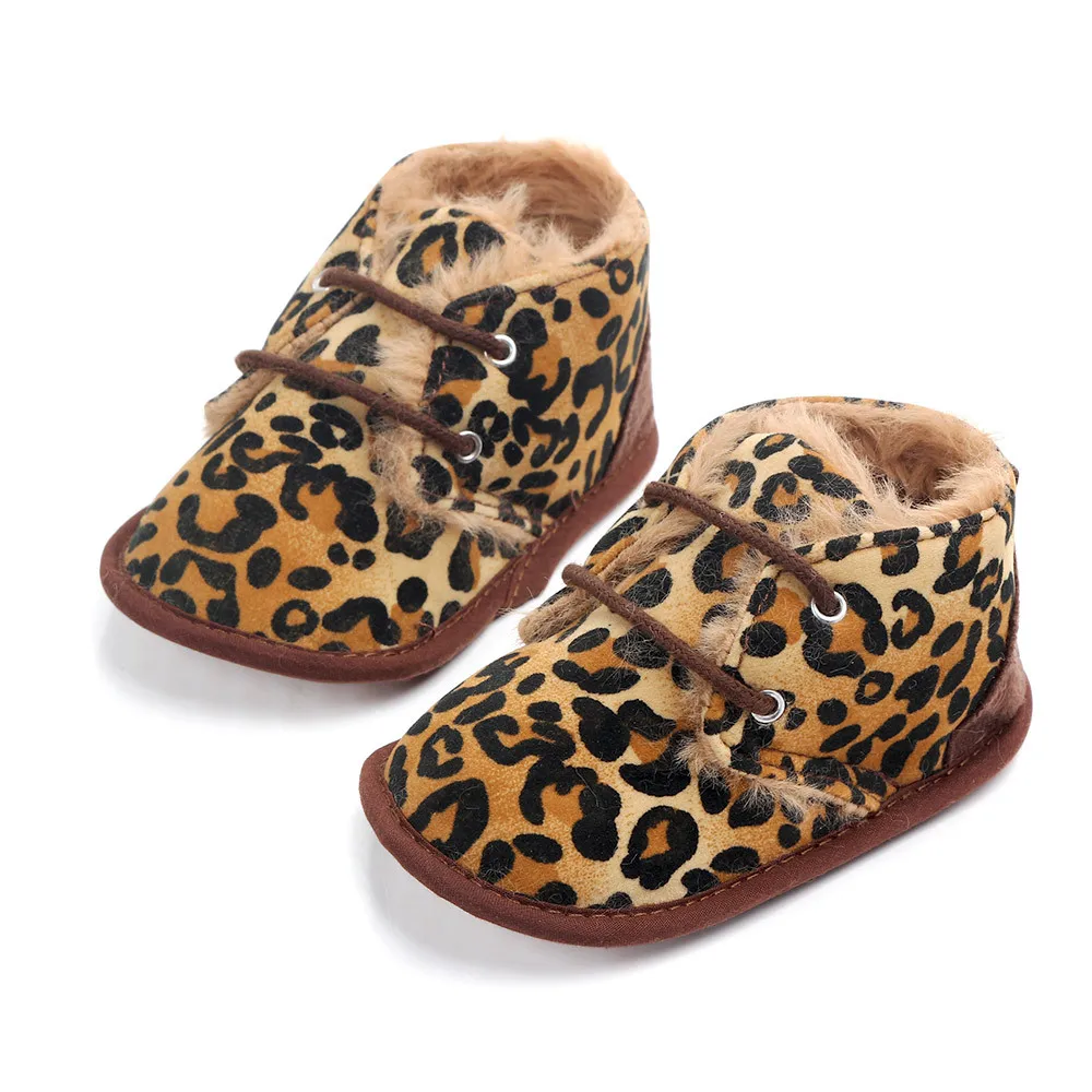 E& Bainel/зимняя детская обувь для малышей; теплая детская обувь с искусственным мехом на мягкой подошве; трофейные ботинки для маленьких мальчиков и девочек; детская обувь с леопардовым принтом