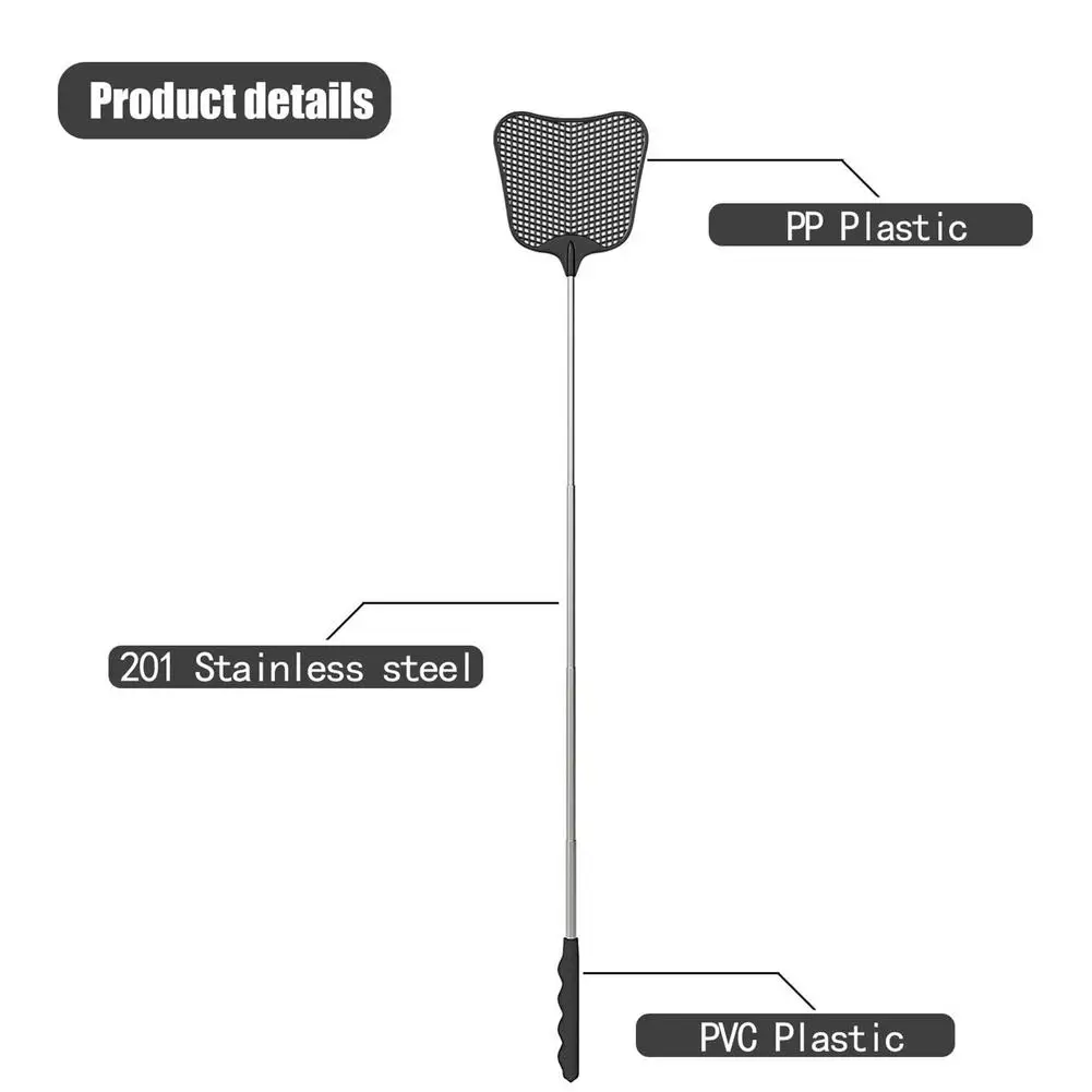 Fly Swatter Durable Telescopic Plastic Fly Swatter Heavy Duty Set Retractable Flyswatter With Stainless Steel Long Handle